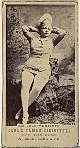 Card Number 332, Lulu Mortimer, from the Actors and Actresses series (N145-5) issued by Duke Sons & Co. to promote Cameo Cigarettes by W. Duke, Sons & Co.