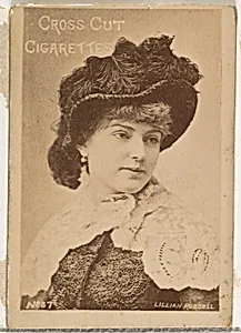 Card Number 37, Lillian Russell, from the Actors and Actresses series (N145-1) issued by Duke Sons & Co. to promote Cross Cut Cigarettes by W. Duke, Sons & Co.