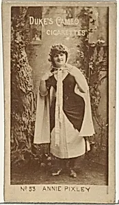 Card Number 53, Annie Pixley, from the Actors and Actresses series (N145-4) issued by Duke Sons & Co. to promote Cameo Cigarettes by W. Duke, Sons & Co.