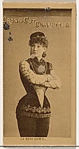 Card Number 54, Miss Lowe, from the Actors and Actresses series (N145-2) issued by Duke Sons & Co. to promote Cross Cut Cigarettes by W. Duke, Sons & Co.