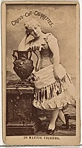 Card Number 59, Miss Mattie Vickers, from the Actors and Actresses series (N145-2) issued by Duke Sons & Co. to promote Cross Cut Cigarettes by W. Duke, Sons & Co.