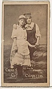 Card Number 76, Ida Mulle and Guenn (?), from the Actors and Actresses series (N145-1) issued by Duke Sons & Co. to promote Cross Cut Cigarettes by W. Duke, Sons & Co.