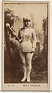 Card Number 98, May Steele, from the Actors and Actresses series (N145-2) issued by Duke Sons & Co. to promote Cross Cut Cigarettes by W. Duke, Sons & Co.