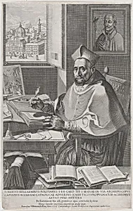 Cardinal Roberto Bellarmino at his desk, writing