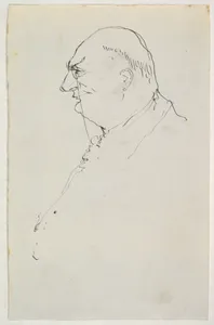Caricature of a Man Wearing a Monocle Seen in Profile