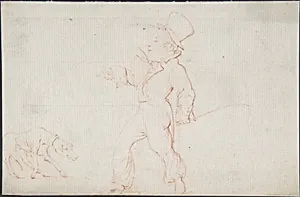 Caricature of a Man with a Dog by Anonymous, British, 19th century