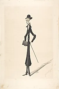 Caricature of a Tall Thin Man Carrying a Book