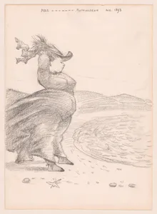 Caricature of a Windblown Woman on the Beach at Rottingdean, Sussex