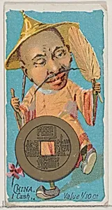 Caricatured Chinese figure, 1 Cash, from the series Coins of All Nations (N72, variation 2) for Duke brand cigarettes by W. Duke, Sons & Co.