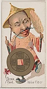 Caricatured Chinese figure, 1 Cash, from the series Coins of All Nations (N72, variation 1) for Duke brand cigarettes by W. Duke, Sons & Co.