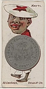 Caricatured Haitian, 50 Centimes, from the series Coins of All Nations (N72, variation 1) for Duke brand cigarettes by W. Duke, Sons & Co.