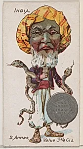 Caricatured Indian, 2 Annas, from the series Coins of All Nations (N72, variation 1) for Duke brand cigarettes by W. Duke, Sons & Co.