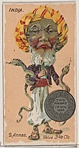 Caricatured Indian, 2 Annas, from the series Coins of All Nations (N72, variation 2) for Duke brand cigarettes by W. Duke, Sons & Co.