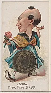 Caricatured Japanese figure, 2 Yen, from the series Coins of All Nations (N72, variation 1) for Duke brand cigarettes by W. Duke, Sons & Co.