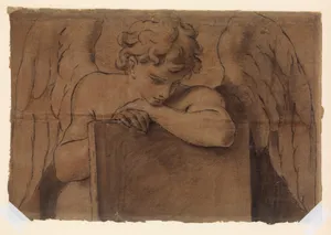 Cartoon Fragment for Adolescent Angel Leaning on a Tablet or Closed Book