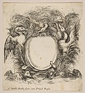 Cartouche Framed by Ducks and Weeds by Stefano della Bella|La Veuve F. Langlois