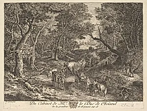 Carts on a Path through the Woods after a painting in the collection of the Duc de Choiseul by Jan Brueghel the Elder|Anonymous, French, 18th century