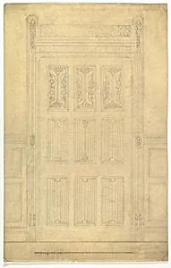 Carved Wood Door for Dining Room, Leighton Hall
