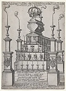 Catafalque of Philip II, King of Spain, in Antwerp Cathedral, December 8, 1598 by Anonymous, Netherlandish, 16th century|Adrian Huberti