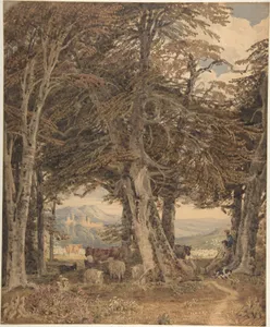 Cattle and Sheep at Resting at the Edge of a Forest
