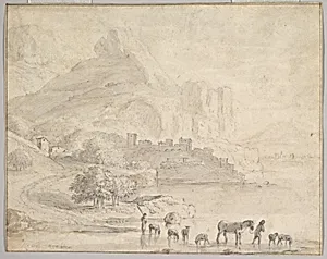 Cattle and Shepherds in a Southern Mountainous Landscape by Karel Dujardin