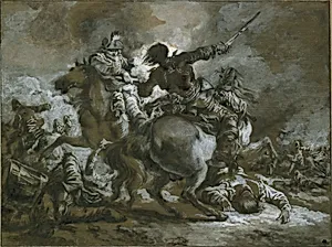 Cavalry Skirmish with a Fallen Drummer at Left