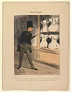 C'est Unique! J'ai Pris Quatre Tailles..., from Émotions Parisiennes, published in Le Charivari, February 7, 1840 by Honoré Daumier|Bauger et Cie|Aubert et Cie