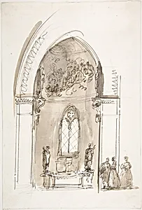 Chapel in a Gothic Church (recto); Outline sketch of an oval form (verso) by Giuseppe Bernardino Bison