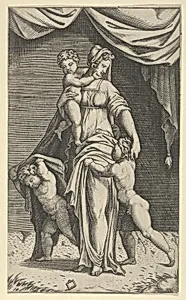 Charity personified by a woman with three children