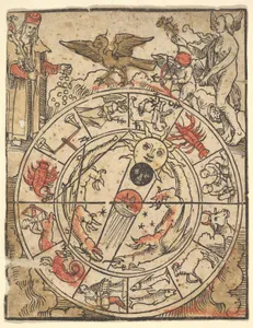 Chart of the Signs of the Zodiac with Venus, Cupid, and a Bishop Saint