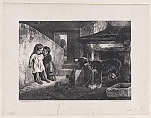 Children Frightened by Snarling Dog, from the series Hunting Scenes by Alexandre-Gabriel Decamps|Gihaut Frères|Gihaut Frères