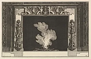 Chimneypiece: Affronted griffons on the lintel and candelabra on the jambs (Ch. accompagnée de son plan et décorée d'une frise de griffons), from Diverse Maniere d'adornare i cammini ed ogni altra parte degli edifizi...(Different Ways of ornamenting chimneypieces and all other parts of houses) by Giovanni Battista Piranesi