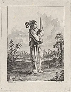 Chinoiserie with a woman playing the mouth organ, from Suite de Figures Chinoises. . .Tiré du Cabinet de Mr. d'Azaincourt (Series of Chinoiserie Figures. . .From the Chambers of Mr. d'Azaincourt), plate 3 by Gilles Demarteau|François Boucher|Jean Pierre Louis Laurent Hoüel
