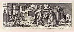 Christ appearing to Saint Peter after the Resurrection (Domine Quo Vadis), after Raphael's Stanza dell'incendio del Borgo, from a series of 15 plates, depicting Raphael's works for the Vatican stanze and the Sistine Chapel tapestries by Pietro Santi Bartoli|Raphael (Raffaello Sanzio or Santi)|Giovanni Giacomo De Rossi