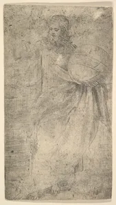 Christ as the Savior holding a globe, from "Christ and the Apostles"