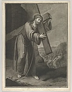 Christ carrying the cross, at right the two thieves on the road to Calvary, two crosses in the background, after Reni (?) by Guido Reni|John Keyse Sherwin|John Keyse Sherwin