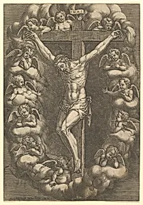 Christ crucified surrounded by mourning angels