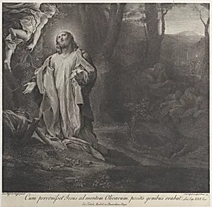 Christ on the Mount of Olives, with an angel at upper left by Stephano Tofanelli|Correggio (Antonio Allegri)|Pietro Antonio Leone Bettelini