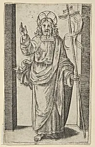 Christ, right hand raised in the gesture of blessing, from "Piccoli Santi" (Small Saints) by Marcantonio Raimondi|Raphael (Raffaello Sanzio or Santi)
