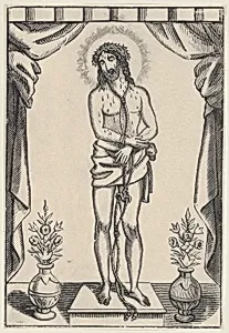 Christ standing, hands tied with rope