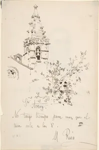 Church Tower with Inscription in Spanish to Avery. Verso: 3/4 View Portrait of Man