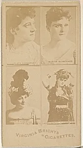 Clara Davenport/ Marion Blanchard/ Maud Waldemere, Corsair Co./ Laura Curtis, Corsair Co., from the Actors and Actresses series (N45, Type 4) for Virginia Brights Cigarettes by Allen & Ginter