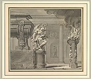 Classical Scene with a Tomb and Flaming Brazier