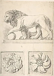 Classical Sculpture of a Lion and Two Rosettes