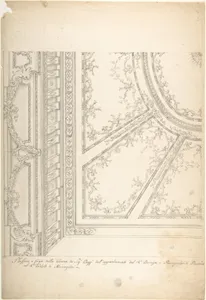 Clean Copy Presentation Draft: One Quarter of a Design for a Ceiling of a Room (recto); Scales and Construction Lines for Another Design (verso)