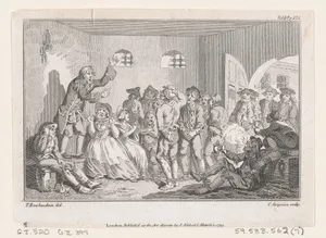 Clinker Preaching in Clerkenwell Prison, an illustration from Tobias Smollett's "The Expedition of Humphry Clinker" (London, 1793), Vol. 1