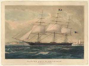 Clipper Ship "Nightingale" getting under weigh off the Battery, New York