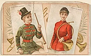 Coaching Horn and French Horn, from the Musical Instruments series (N121) issued by Duke Sons & Co. to promote Honest Long Cut Tobacco by W. Duke, Sons & Co.|Schumacher & Ettlinger