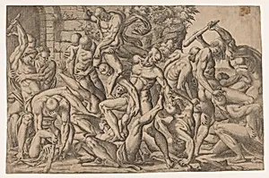 Combat of Naked Men by Jean Mignon|Luca Penni