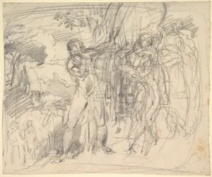 Compositional Study for “Comus–The Measure”(recto); Studies of a Man’s Right Leg, after Titian, and a Profile, for "Comus–The Measure"(verso)